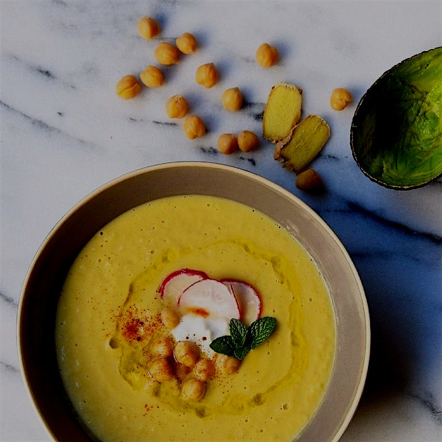 A creamy liquid comfort of chickpea and avocado soup is what I crave for.