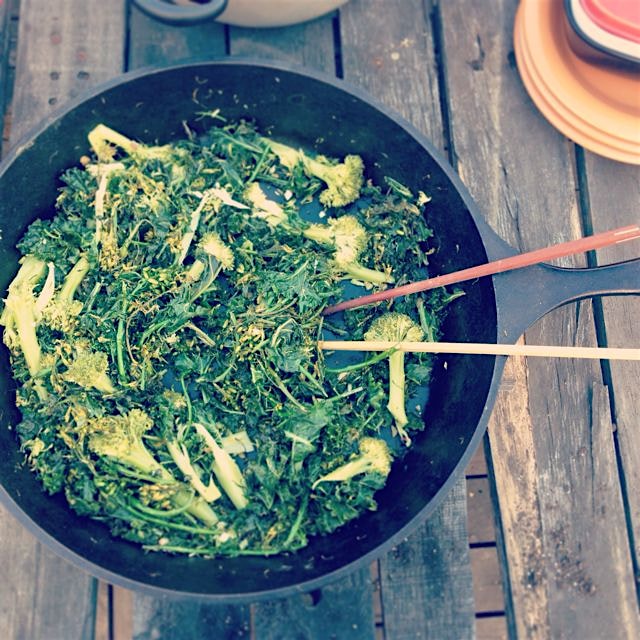 Broccoli flowers from Hellgate Farm with kale & brocolli simply sauteed in coconut oil. So good!