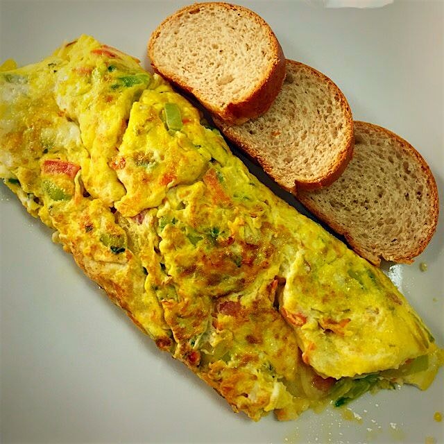 Veggie omelette on a Saturday morning