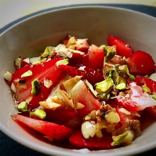 #Greek Yogurt. #Nuts #Berries #Nectar Quick fix #dessert !