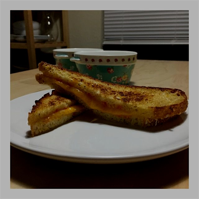 Last night's #grilledcheese on #artisan poblano-polenta bread we traded our caramels with from th...