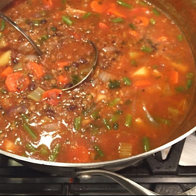 Take two of my snow remedy vegetable soup.
Added organic crushed tomatoes and organic black beans