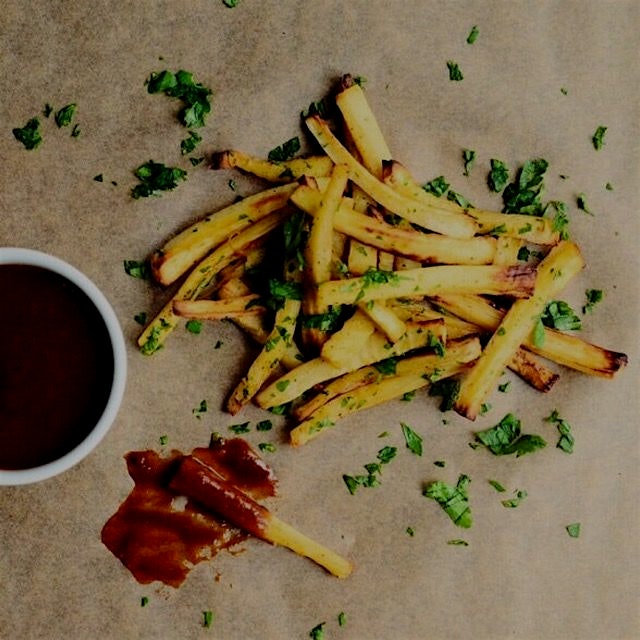 Baked Parsnip Fries + Apricot BBQ Sauce:)