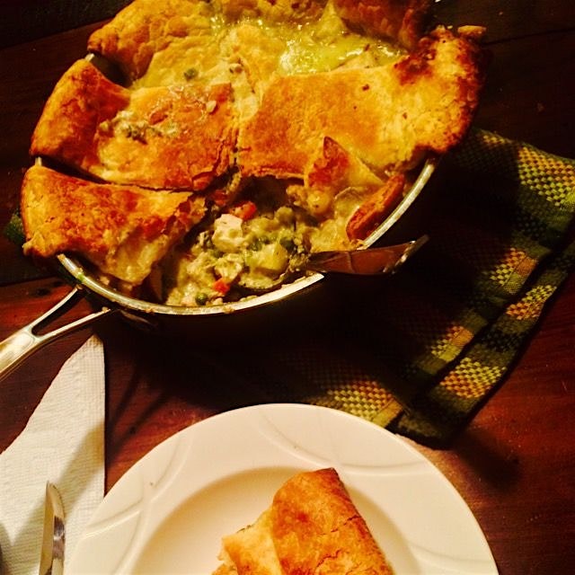 Chicken Pot Pie (my lightened-up, extra veg version) for dinner in snowy NYC last night.  Warmed ...