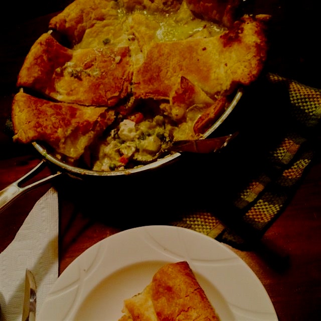 Chicken Pot Pie (my lightened-up, extra veg version) for dinner in snowy NYC last night.  Warmed ...