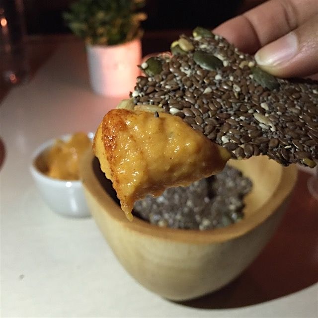 Complimentary crunchy cracker & dip is just the start of a delicious meal. Best part was a touch ...