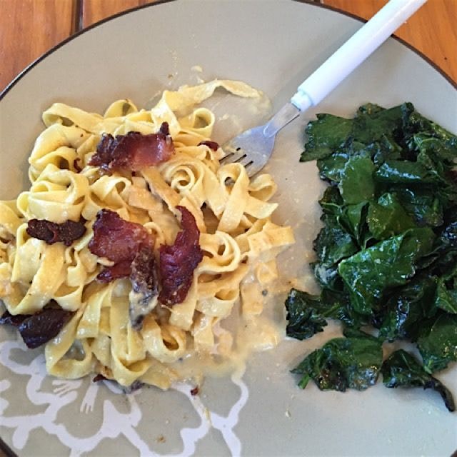 My first attempt at making homemade pasta... I'll never go back to the box. Fettuccine Carbonara ...