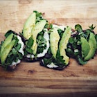 Perfect mid-day meal. Lemon ricotta, watercress, and avocado tartine on my sprouted grain bread