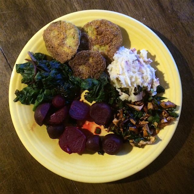 Everything homegrown featuring the first chanterelle mushrooms (#wildcradted) and fried green tom...
