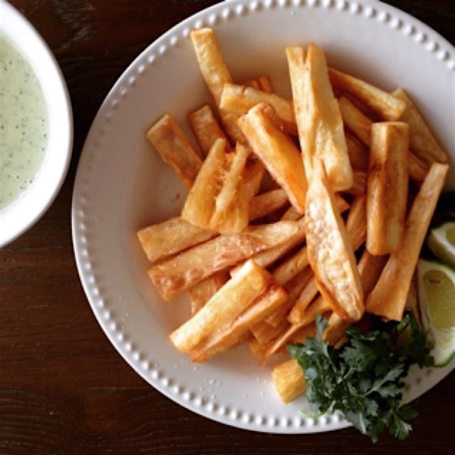 Yuca fries with mojo mayonnaise (from scratch).  Recipe courtesy of Aida Mollenkamp via Sand and ...