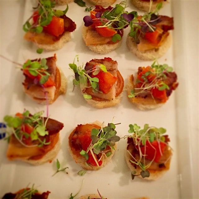 Tonight. We cocktail party. BLT with braised pork belly. 