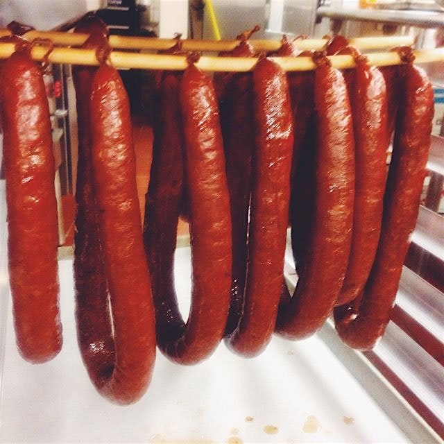 Finished product. Will be served at NY craft beer festival in Albany. Local rabbit / pork kielbasa. 