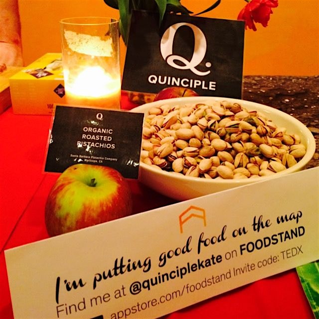 @quinciplekate setting up at #tedxman! Mmm pistachio nuts