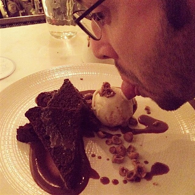Someone called "dibs" on dessert - chocolate dark rye flour cake x hazelnuts ice cream x caramel ...