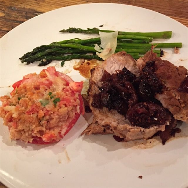 Our supper tonight : Pork Loin cooked with a Balsamic, Fig and onion Chutney. I added pan seared ...