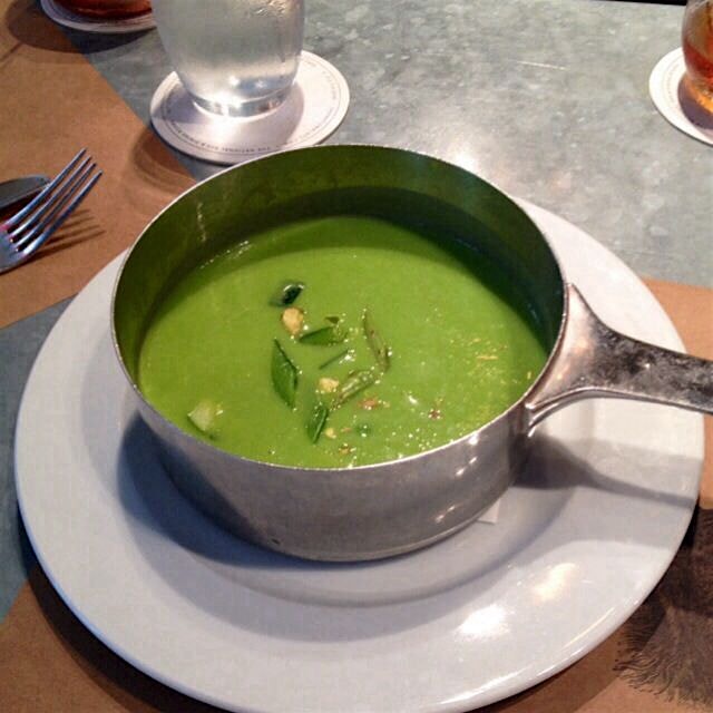 English pea gazpacho with cashews and mint at the National