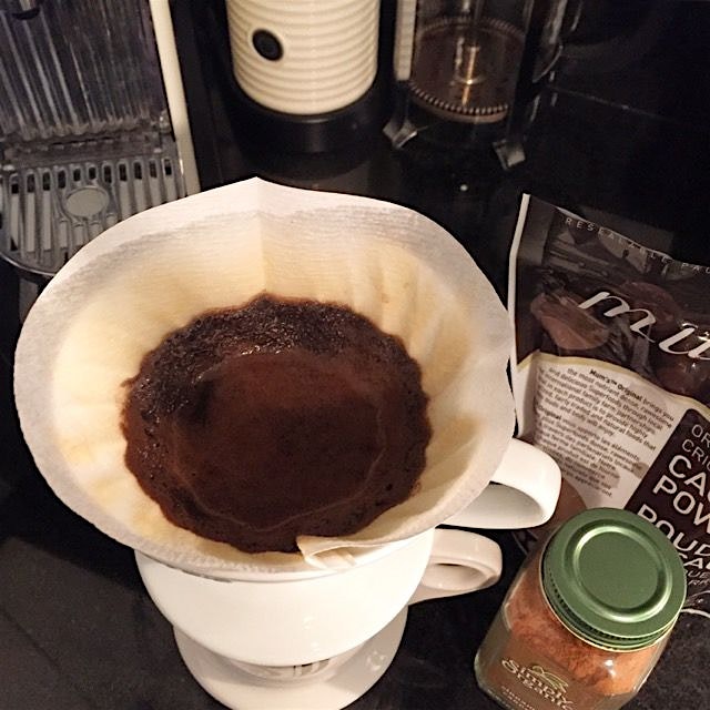 Cuppa Joe is going to a fiesta. Added raw cocoa powder and cinnamon. Ole!