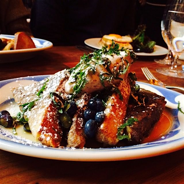 Post #nychalf brioche French toast with blueberries. Finally took my parents to Commerce! They ar...
