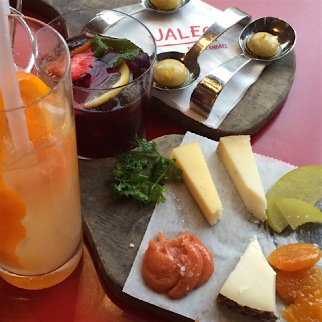 Cheese plate and liquid olives...delicious! 