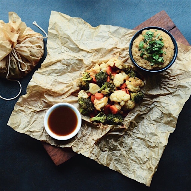 New #foodblog post today.  Teriyaki Roasted Cauliflower Carrot Broccoli Parchment Bundles served ...