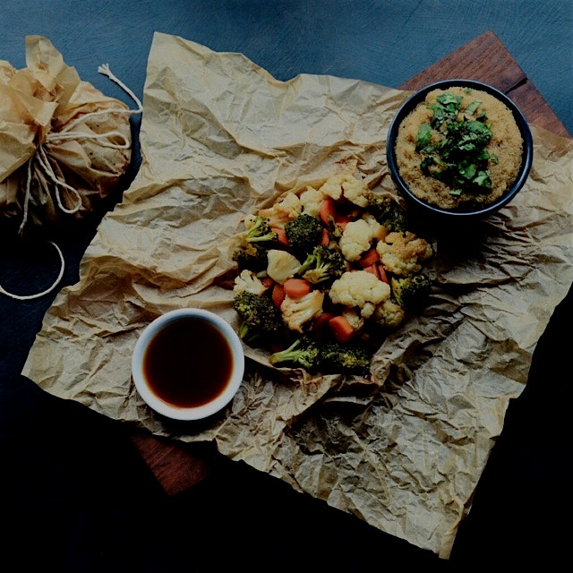 New #foodblog post today.  Teriyaki Roasted Cauliflower Carrot Broccoli Parchment Bundles served ...