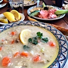 The Greek version of Jewish penicillin: Avgolemono soup!  The best Greek restaurant in Toronto (imho) is Mezes. A dip platter of taramasalata, hummus and baba ganoush rounded out our lunch. 