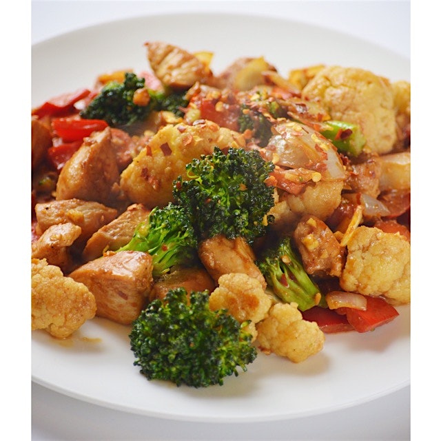 Those beautiful veggies went into this chicken stir fry with peanut sauce. I finally figured out ...