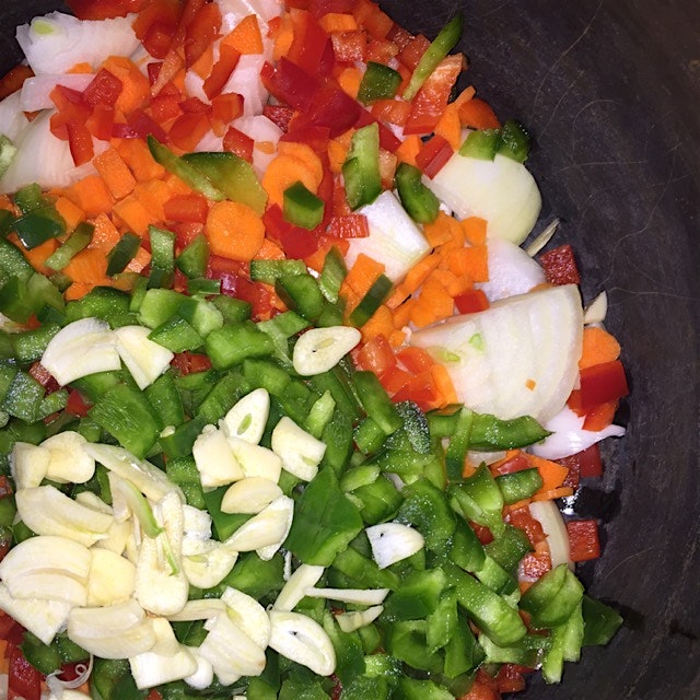 The beginning of what I call Vegan Kitchen Sink Chili. My Mom is a vegan and well ... old :) she ...