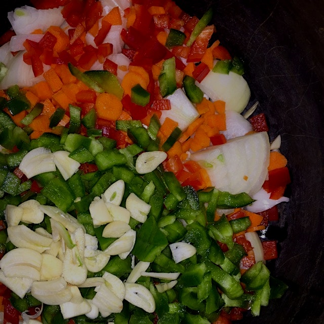 The beginning of what I call Vegan Kitchen Sink Chili. My Mom is a vegan and well ... old :) she ...