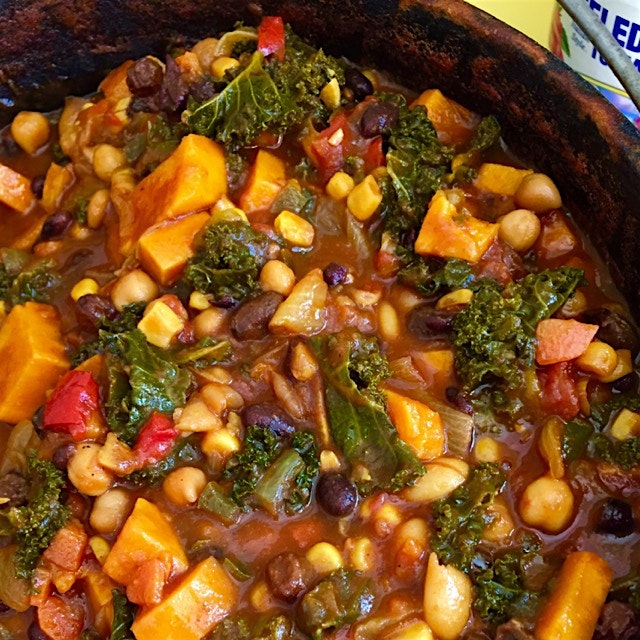 Vegan Kitchen Sink Chili Part II ... and ends with plum tomatoes, black beans, garbanzo beans, wh...