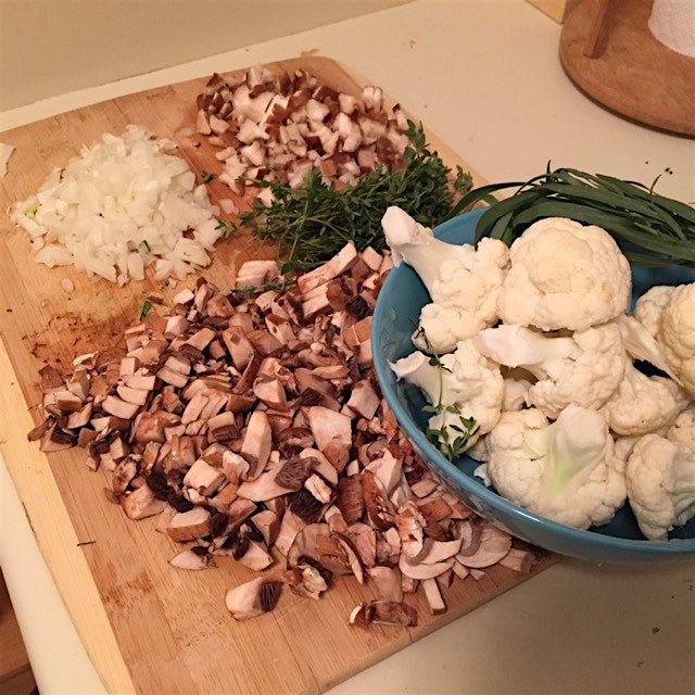 Get set go! #cauliflower #mushrooms #thyme hearty soup!