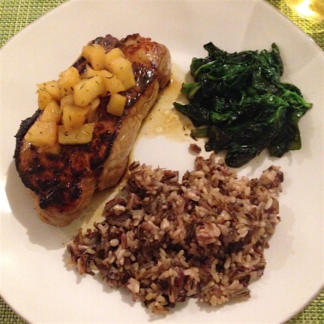 Cider brined pork chops with sautéed apples!