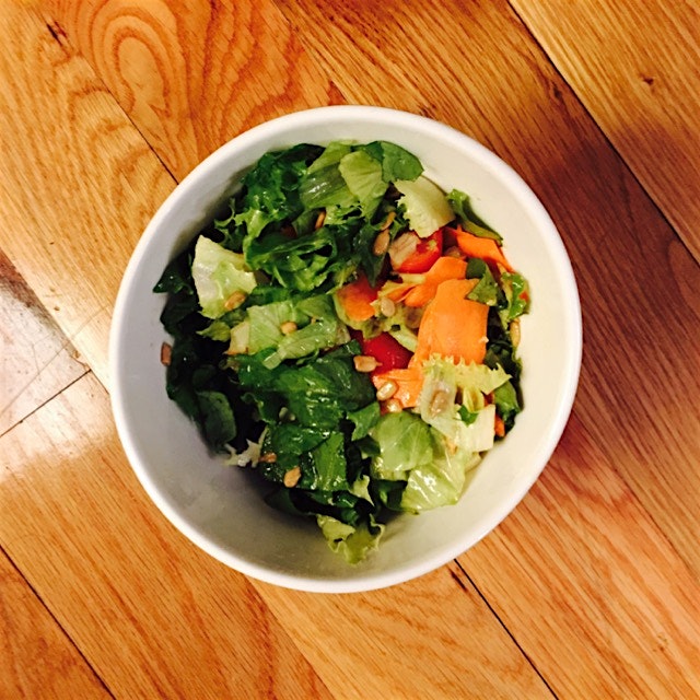 Getting treated. Simple dressing with lemon juice olive oil and Sea Salt