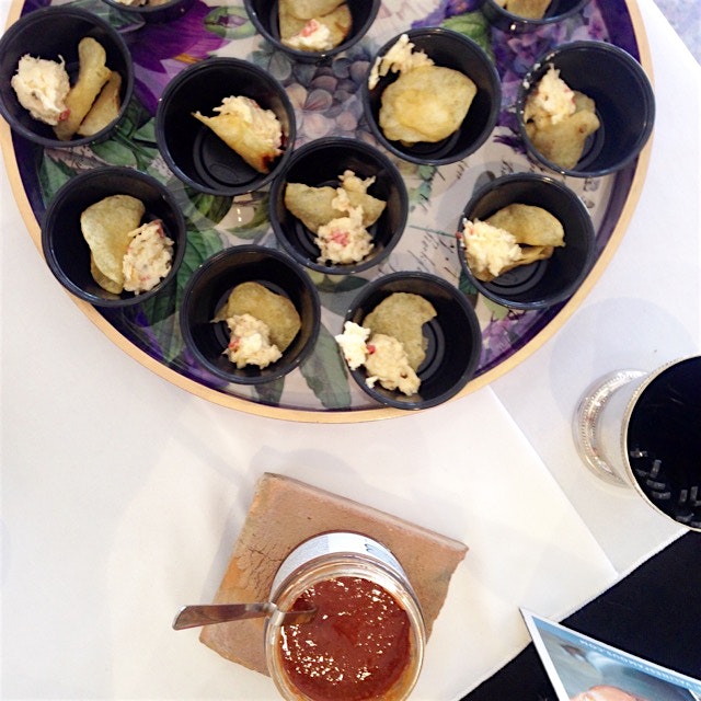 Valine's Famous Cheese Spread with a dollop of Valine's Famous Cocktail Sauce!  Yum!