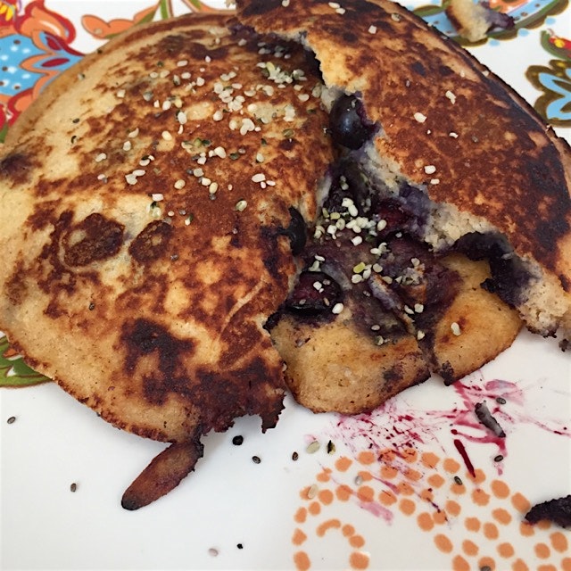 Fresh biodynamic blueberry pancakes made by Farmer Rob Bowers of Whitted Bowers Farm (certified o...