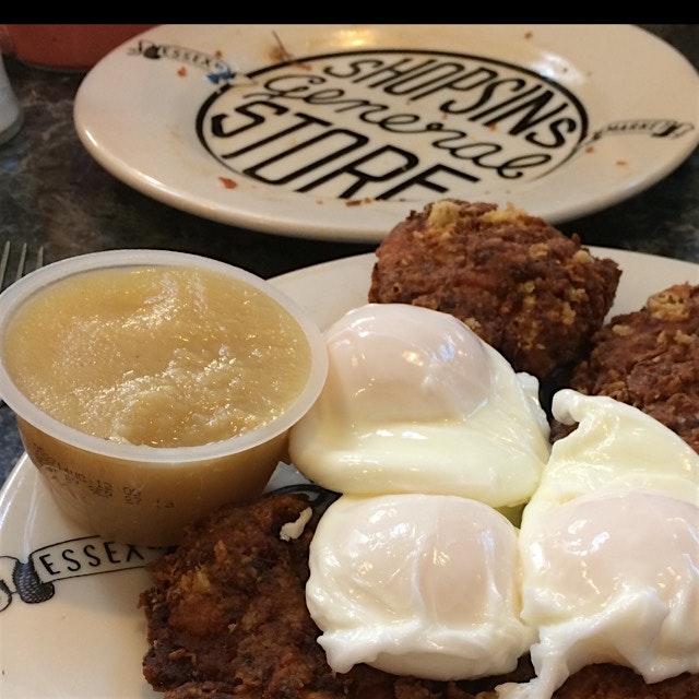Poached eggs over Reuben potato pancakes. Mind blown. 