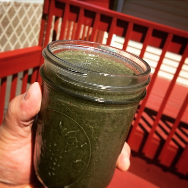 My baby girl calls it my #DinoSmoothie! Why not?! #Darkleafygreens & #blueberries give it its fun...