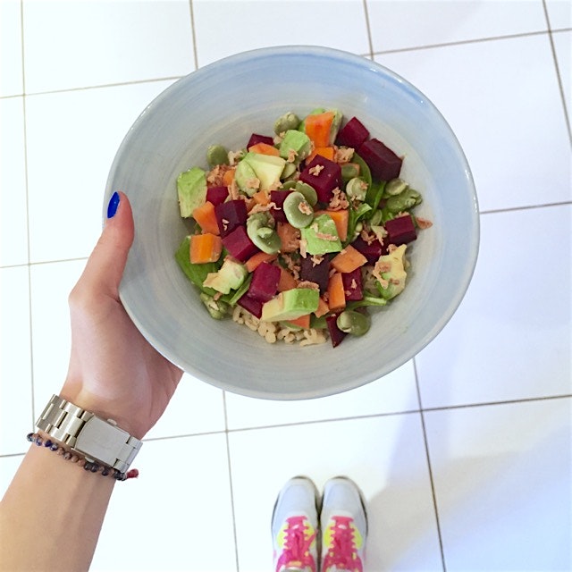 Salad for lunch with a honey mustard dressing 