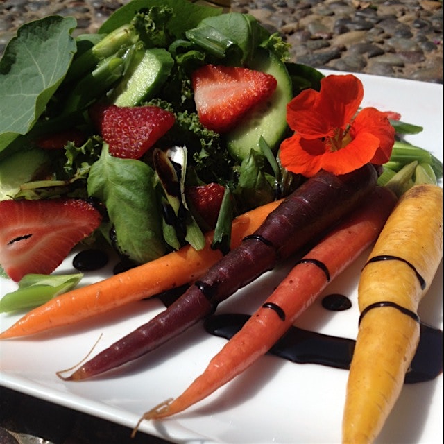 Spring salad with rainbow carrots. 