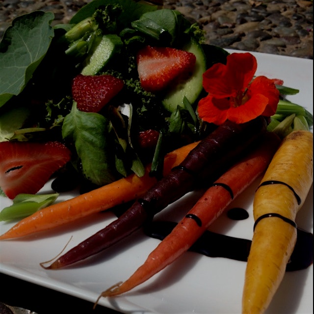 Spring salad with rainbow carrots. 