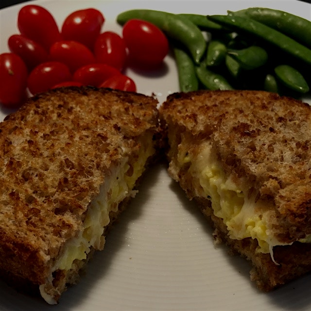 Such a satisfying 5 minute lunch. Egg and Piave cheese on sprouted multigrain bread with a sweet ...
