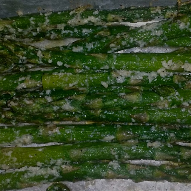 Roasted asparagus with parmasean cheese. Could eat this all day!