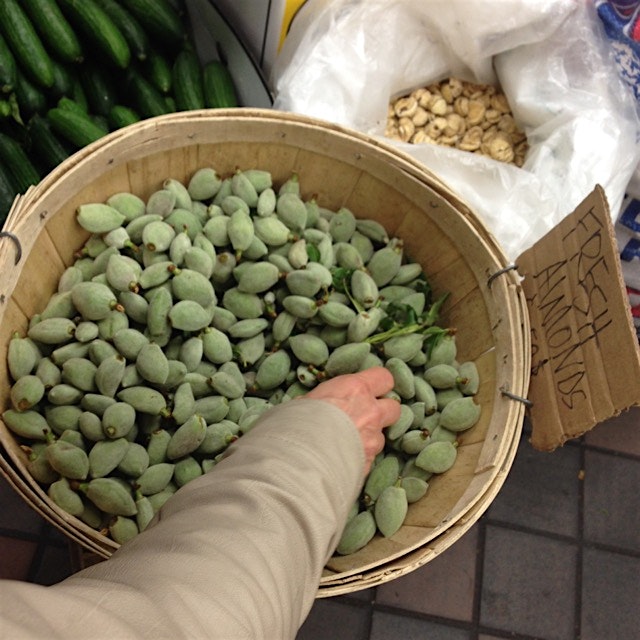 Fresh green almonds!
