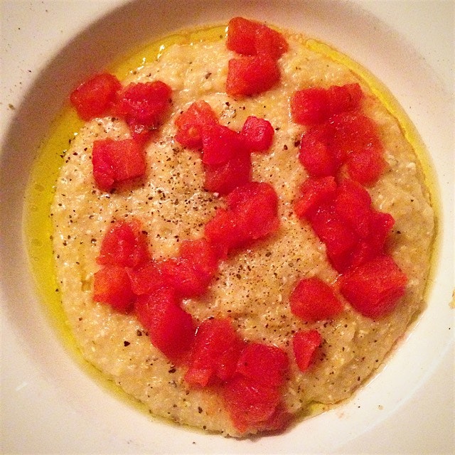 Wild hive polenta SUNY Cobleskill greenhouse tomatoes. 