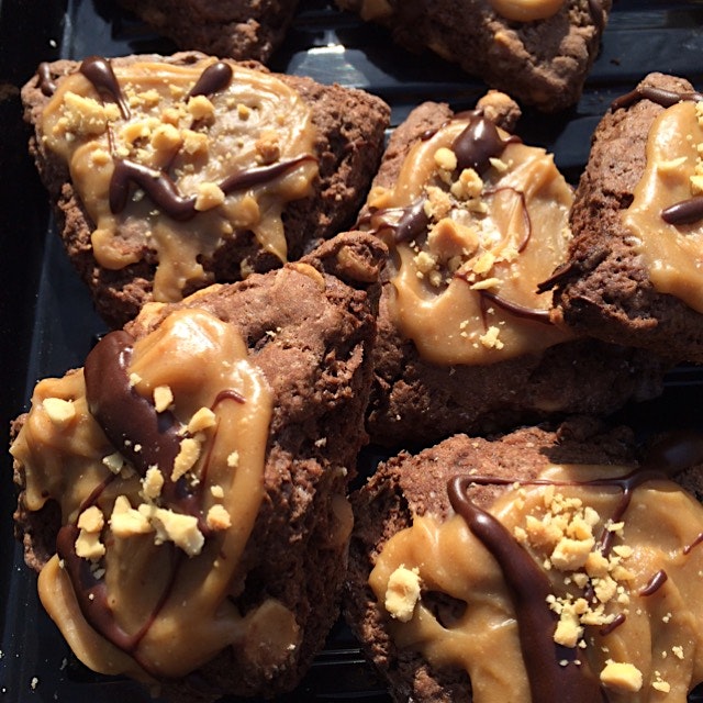 Peanutbutter & Chocolate Scones. Stop by the 6/15 Garden in Brooklyn. 