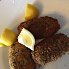 Potato croquettes from Di Palo's Essential Foods of Italy. Served with cold salmon and kale salad. Happy Easter!