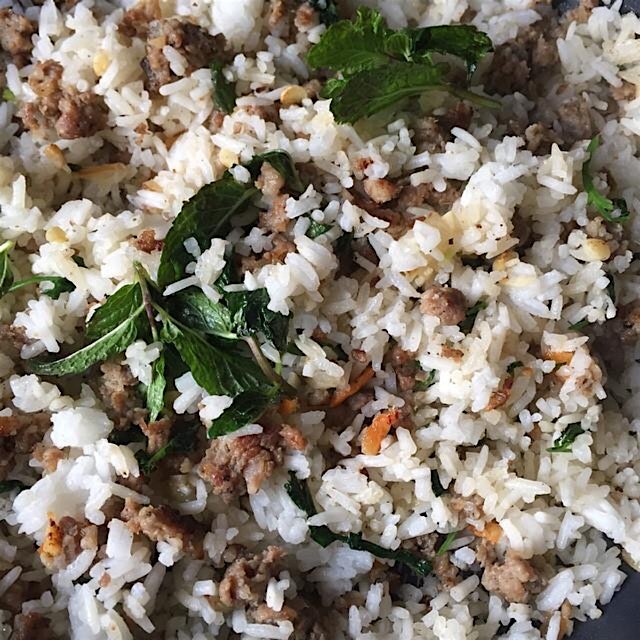 New-Family traditional fried rice with mint.