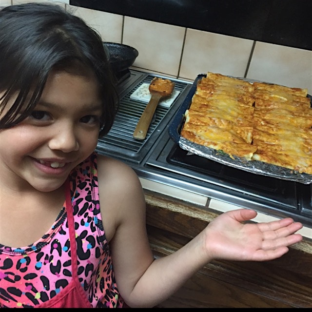 Aurora's tray of homemade enchiladas! 