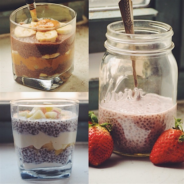 I've been loving chia seed puddings these days: chocolate, strawberry, and vanilla! 