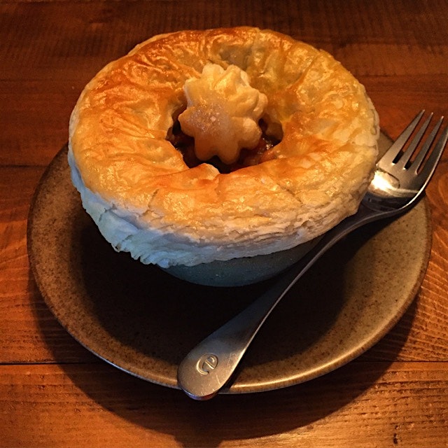 There's a pie in my pot! With a flower on top ☺️. Pancetta, Swiss chard and white bean pot pie. S...